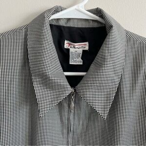 VTG Talbots Womens 12 Black & White Houndstooth Silk Full-Zip Jacket Retro Chic